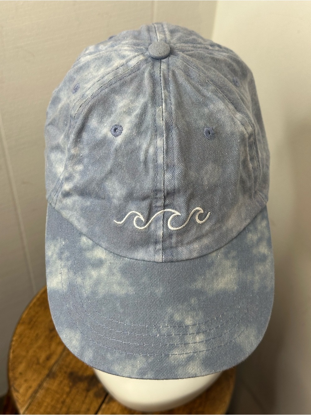 Light Blue Tie Dye Wave Embroidered Baseball Hat